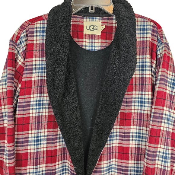 Womens Winter Warm Classic Long Red Gray Blue Plaid Fleece Flannel Ugg Robe M/L - Picture 3 of 11